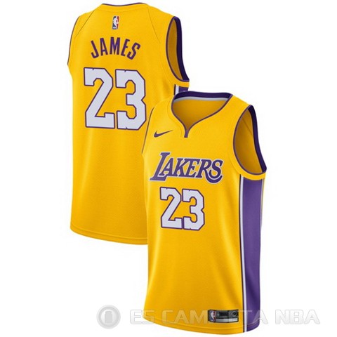 Camiseta Lebron James #23 Los Angeles Lakers Icon 2017-18 Amarillo - Haga un click en la imagen para cerrar